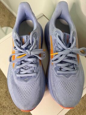 Brooks Ghost 17 orange and periwinkle blue, US women's size 6.5